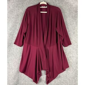 Susan Graver Liquid Knit Cardigan Womens 1X Burgundy 3/4 Sleeve Open Stretch